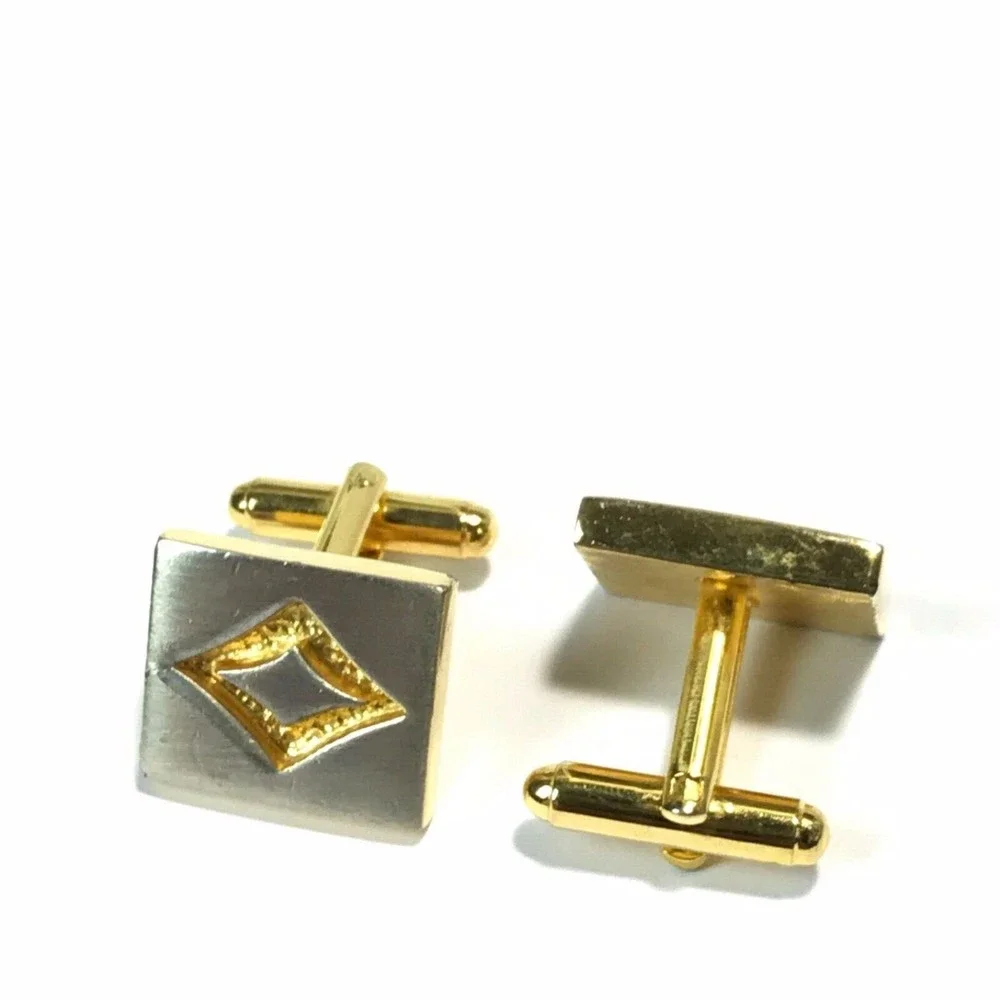 Vintage Gold Tone Matte Chrome Silver Two Tone Cufflinks Men's Cuff Links Rare